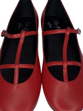 NEW SCAROSSO Women’s Linda Ballerina Flats Red Size 12 T-Strap Round Toe Italian
